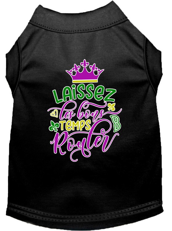 Laissez Les Bons Temps Rouler Screen Print Mardi Gras Dog Shirt Black XS